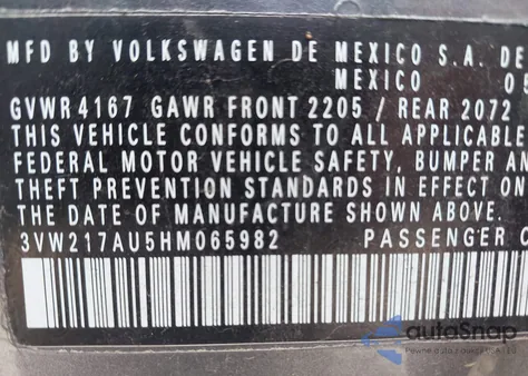 2017 Volkswagen Golf Tsi S 4-Door/Tsi Se 4-Door/Tsi Sel 4-Door/Tsi Wolfsburg Edition 4-Door z USA, uszkodzony, nr VIN 3VW217AU5HM065982